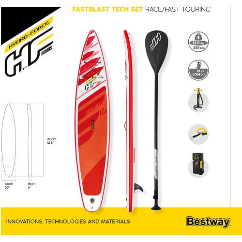 Bestway Bestway Inflatable SUP Paddle Board Surfboard Hydro-Force Fastblast Tech Set 1