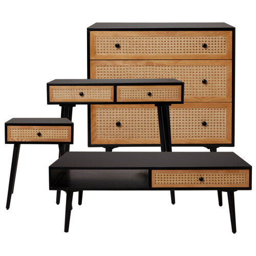 Leona Console Table 2 Drawer Matt Black Rattan Effect (H)790 (W)400 (D)800mm 1