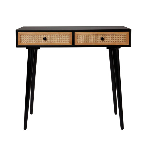 Leona Console Table 2 Drawer Matt Black Rattan Effect (H)790 (W)400 (D)800mm 2