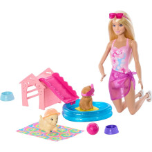 Barbie Welpen-Pool-Spielset mit farbwechselnden Hunden