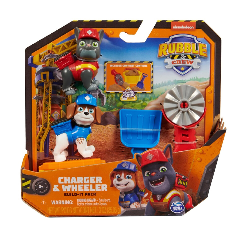 New Paw Patrol Rubble & Crew Charger And Wheeler Action Figures Set With Kinetic Build-It Sand 6066685