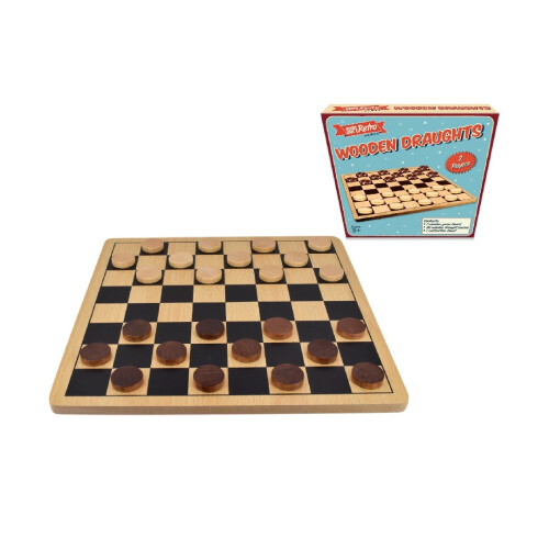 "Retro" Wooden Board Draughts - Colour Box