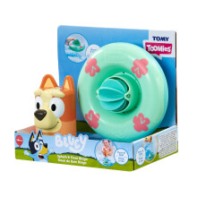 TOMY Toomies Bluey Splash and Float Bingo - Bath Toy Pourer Cup with Shower Holes and Water Wheel Toy Pool Ring- Sensory Water Toys - Officially