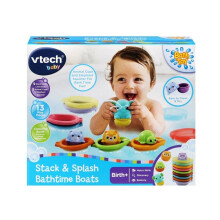 Stack & Splash Bathtime Boats, Stacking & Linking BathTub Toy with 9 Colourful Boats & 3 Animal Characters, Bath Gift for Babies & Toddlers 0, 6, 12