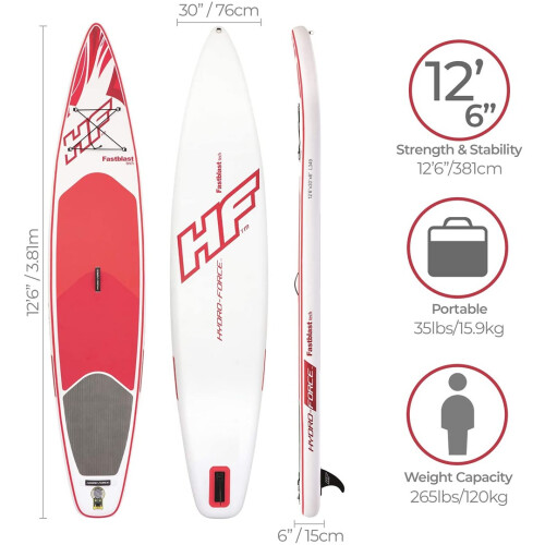 Bestway Hydro Force Fastblast Tech SUP Stand Up Paddleboard Set Red 12 ft 6 Inch 1