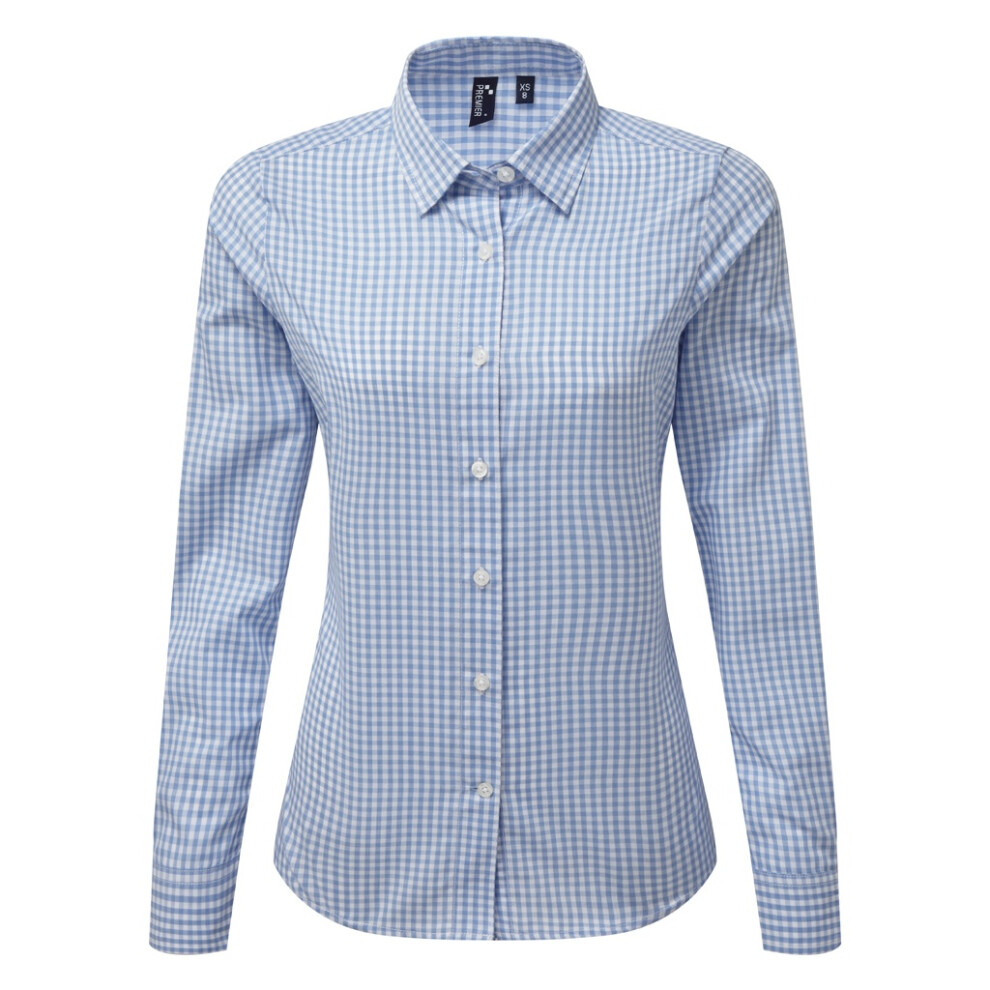 Premier (2Xl, Light Blue/White) Womens/Ladies Maxton Check Long Sleeve Shirt