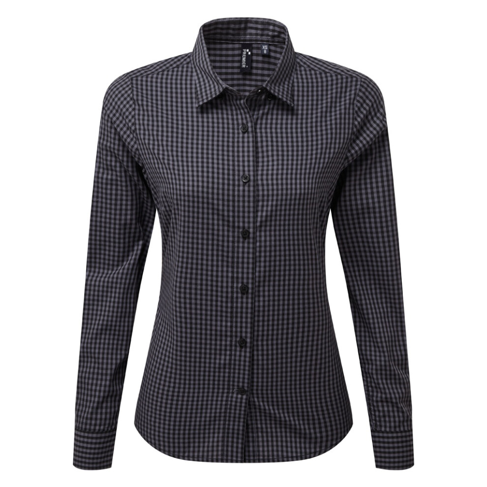 Premier (S, Steel/Black) Womens/Ladies Maxton Check Long Sleeve Shirt