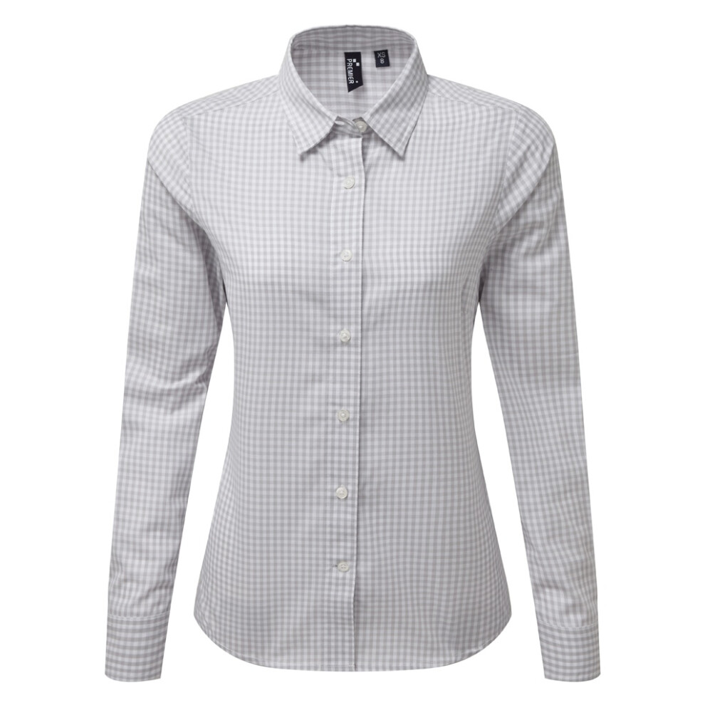 Premier (S, Silver/White) Womens/Ladies Maxton Check Long Sleeve Shirt
