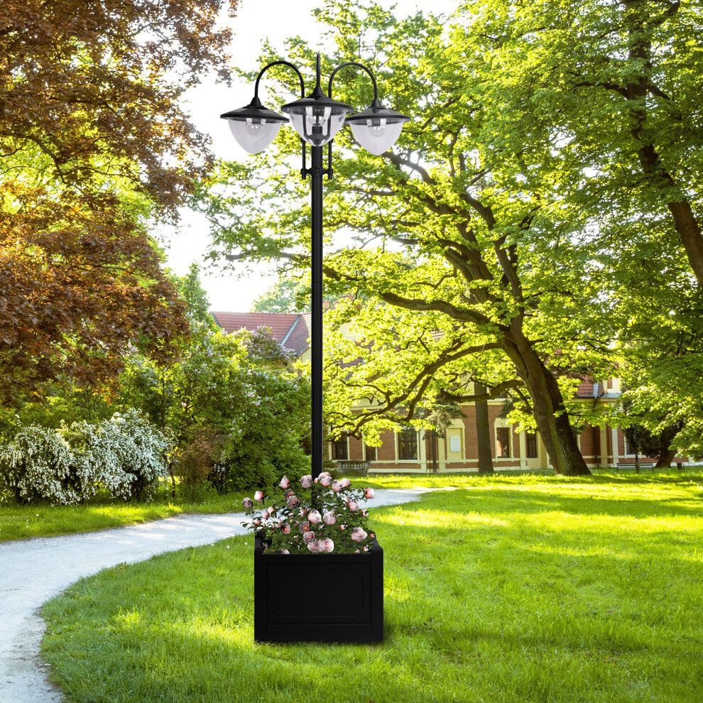 Outsunny 3-Head Led Solar Light Lamp Street Light Post With Planter Base, Black