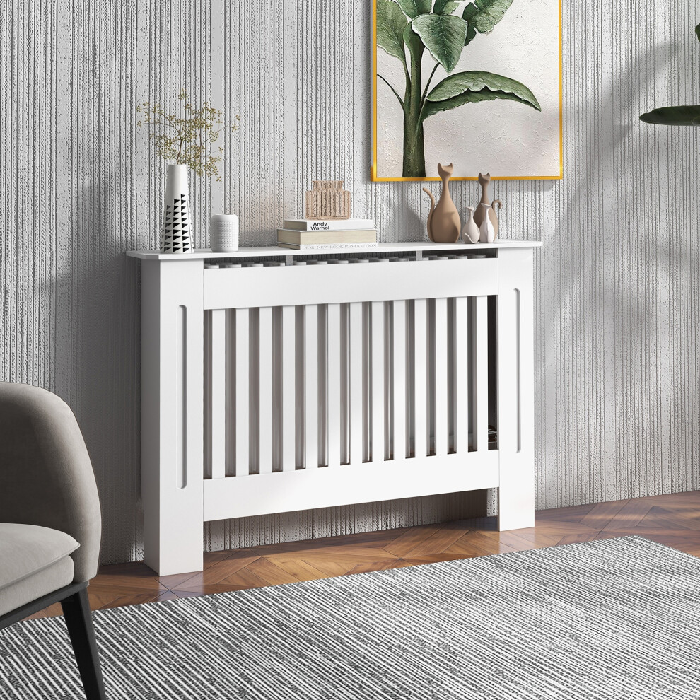 Homcom Radiator Cover Painted Slatted Mdf Cabinet Lined Grill 112X19x81cm White