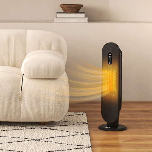 Homcom HOMCOM Ceramic Space Heater Tower Heater W/ 45 Oscillation, Black