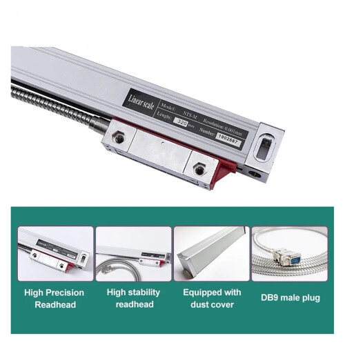 Precision Linear Scale Encoder 1um 4501000mm Travel 5VDC Grating Ruler Sensor DRO For CNC Milling Lathe White 1