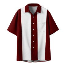 Oversized Short Sleeve Men's Bowling Shirt Note Print Stand Collar Summer Plus Size 3XL
