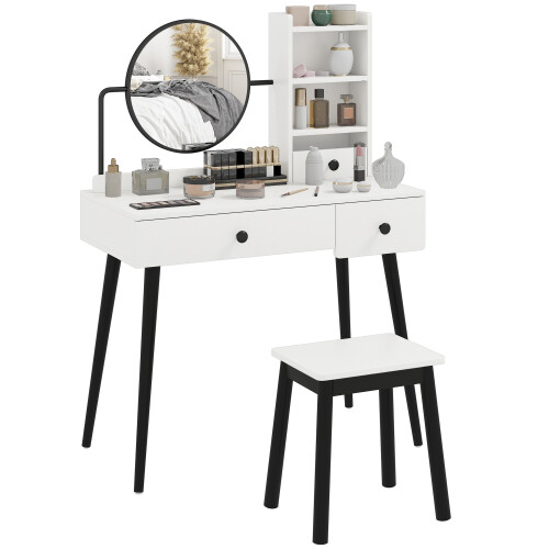 Homcom HOMCOM Dressing Table Set with 3 Drawers, Storage shelves and Stool, White 1