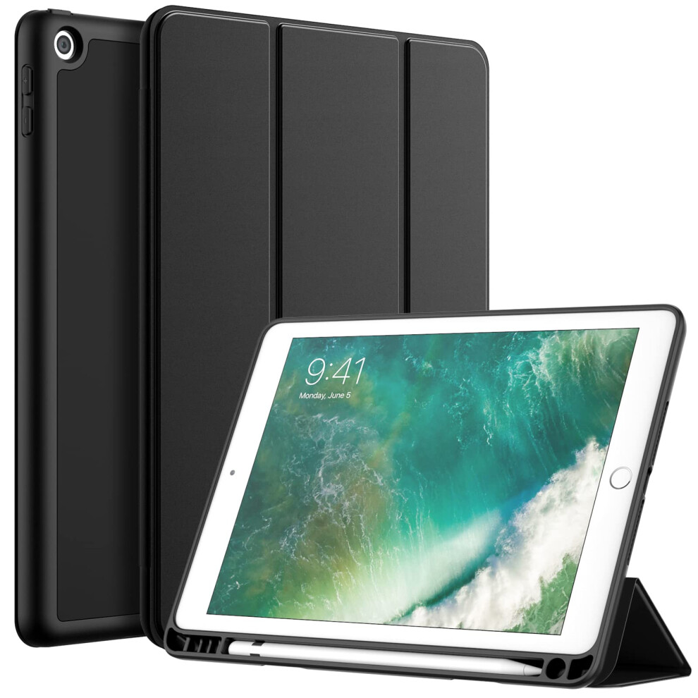 Case For Ipad 9.7 With Pencil Holder Slim Tpu Back Cover Auto Wake Sleep For 5Th 6Th Gen Black 9189345096181