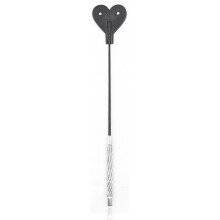 Black Heart Leather Crops Horse Riding Whip with Glitter Metal Handle, Leather Spanking Paddle for BDSM Bondage Sex Toys