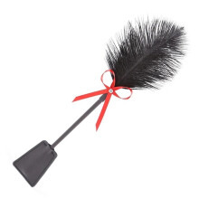 BDSM Leather Whip and Spanking Paddle with Feather Tickler for Couples Roleplay, Soft Durable Grip