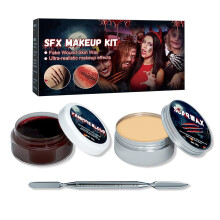 Halloween MakeUp Set, Artificial Blood Scar Wax Scraper, SFX Kit for Scars, Cuts, Wounds