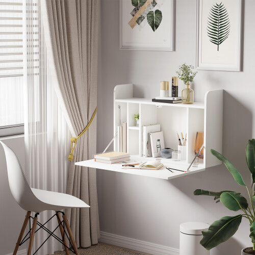 Homcom HOMCOM Wall Mounted Table w/ Space Saving Storage Compartments for Home Office