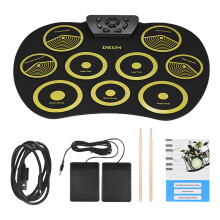 Electronic Drum Set with Builtin Speakers, Roll Up Silicone Drum Kit for Kids and Beginners