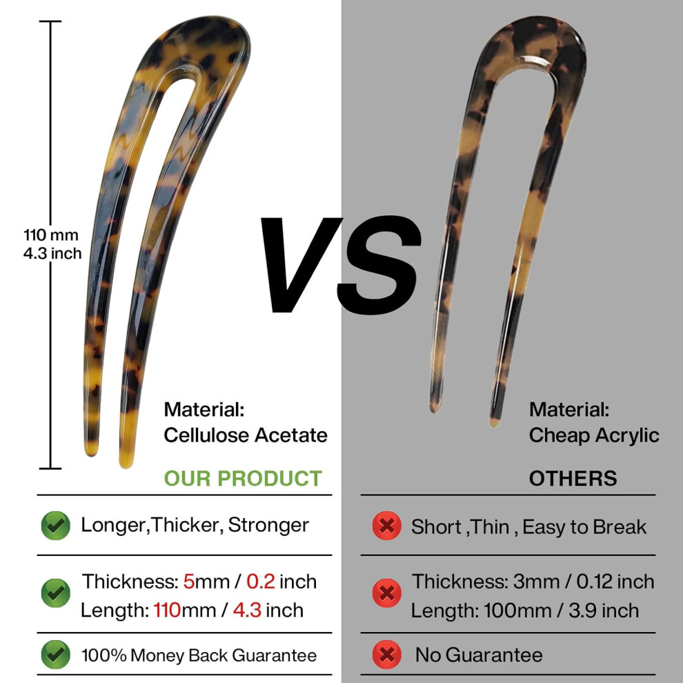 Unisex Stylish U Shape Hair Sticks, Cellulose Acetate Material, Lightweight Comfortable, Suitable For Thick Thin Hair, French Style For Everyday Use, Lovely