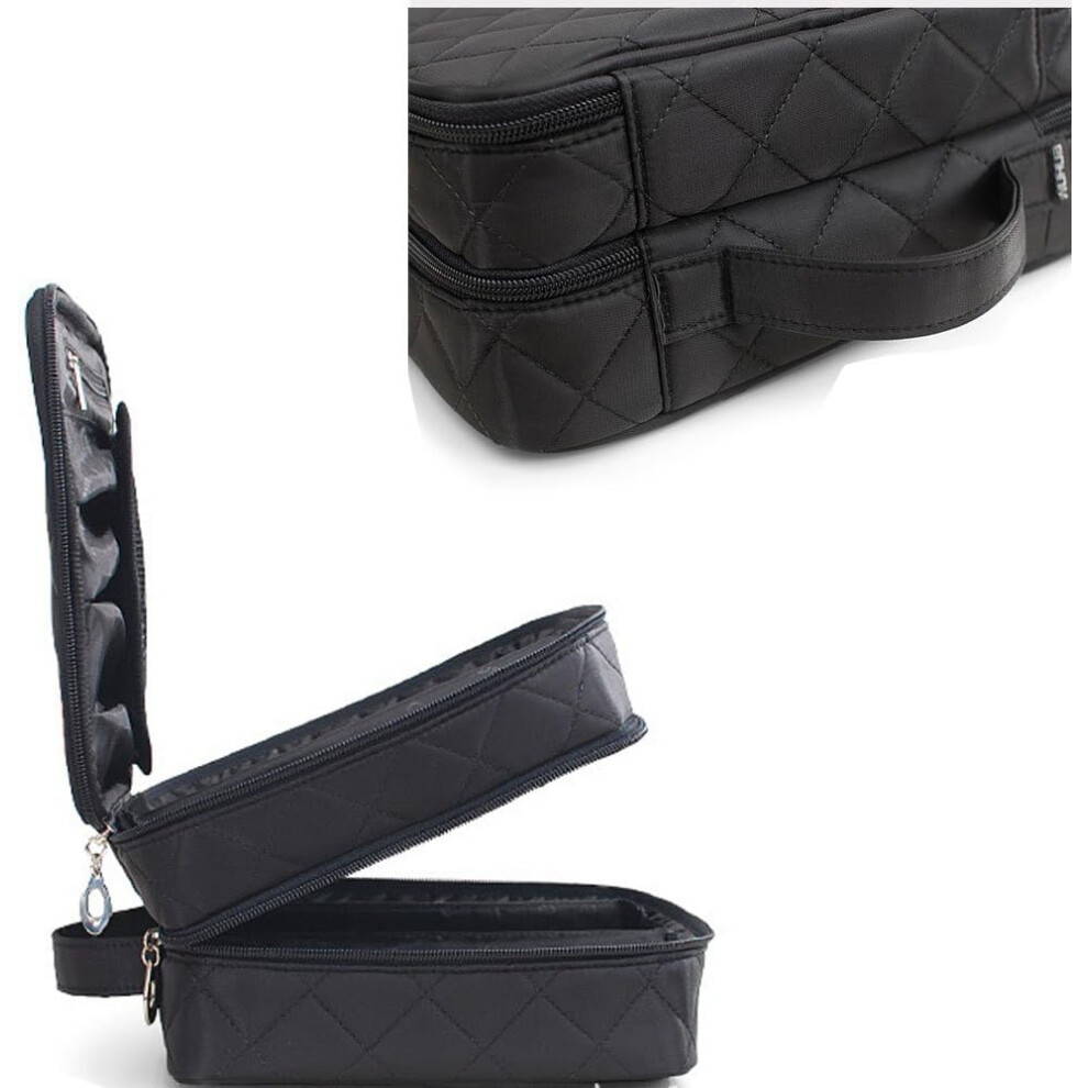 Multifunctional Travel Makeup Bag, Adjustable Brightness LED Mirror, Portable Storage Organizer with Detachable EVA Partitions for Cosmetics and Data