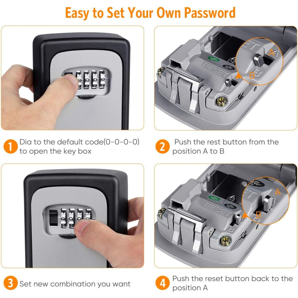 Keyless Entry Key Safe, Resettable Code Lockbox For House Keys, Large Capacity Waterproof Wall Mount Key Storage Box For Indoor Outdoor, Sturdy And 9128293411417