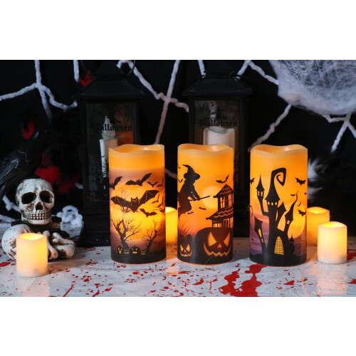 Αναζωογονητική διακόσμηση για το Halloween, κεριά χωρίς φλόγα από αληθινό κερί, που 1