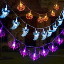 Światła na Halloween, zasilane bateriami, wodoodporne, 30 diod LED na lampkę, z przełącznikiem świecącym światłem stałym/migającym, do