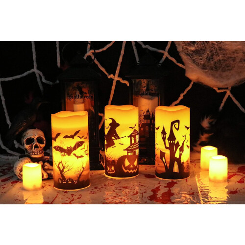 Αναζωογονητική διακόσμηση για το Halloween, κεριά χωρίς φλόγα από αληθινό κερί, που 2