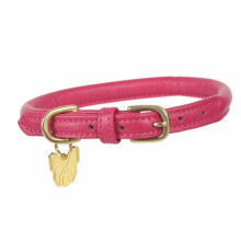 (M - Neckline: 41cm-46cm, Pink) Digby & Fox Rolled Leather Buckle Dog Collar