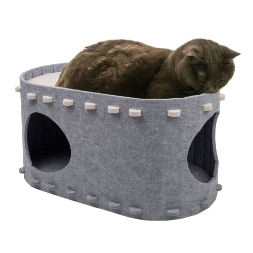 Cats House Assembly Cat Tree Bed for Indoor Cat-Light Grey