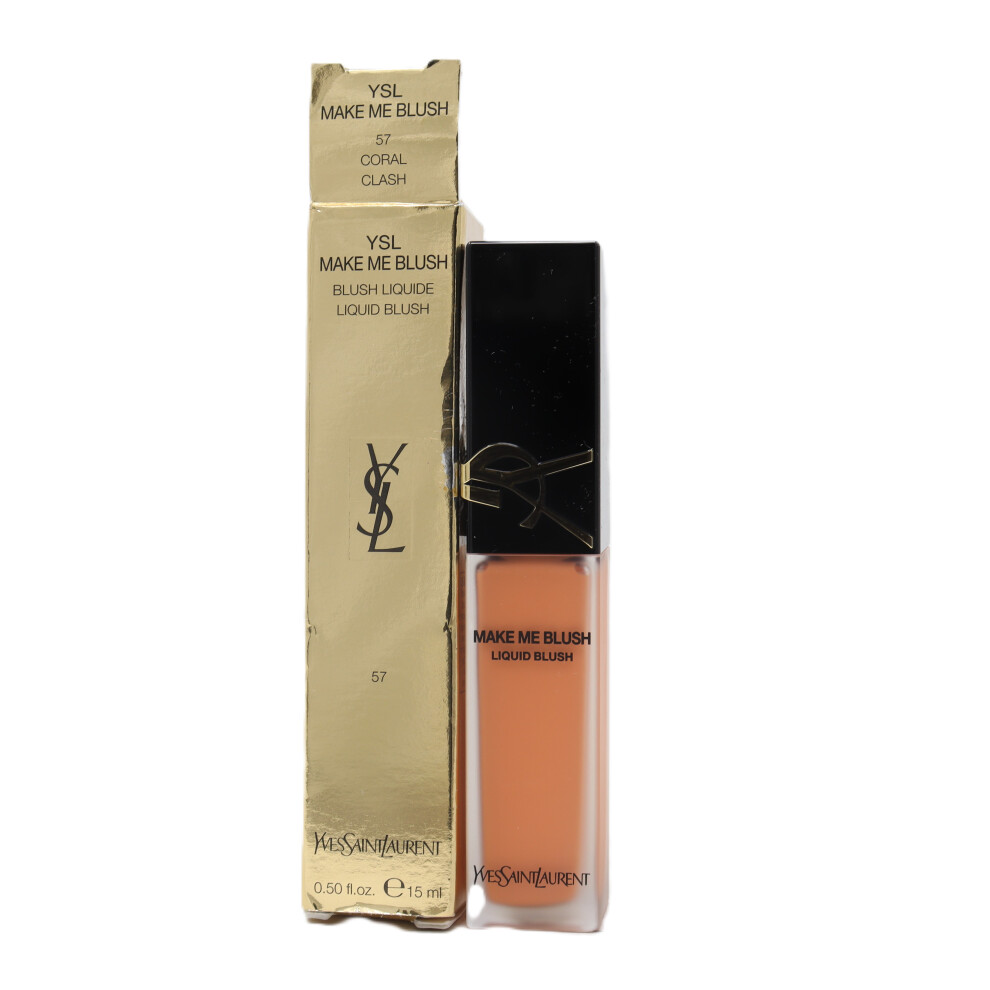 New Yves Saint Laurent (57 Clash) Make Me Blush Blurring Liquid Blush 0.50Oz/15Ml With Box Coral
