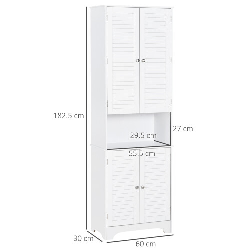 HOMCOM 183x60cm Tall Freestanding Bathroom Cabinet Retro 3 Compartments ...