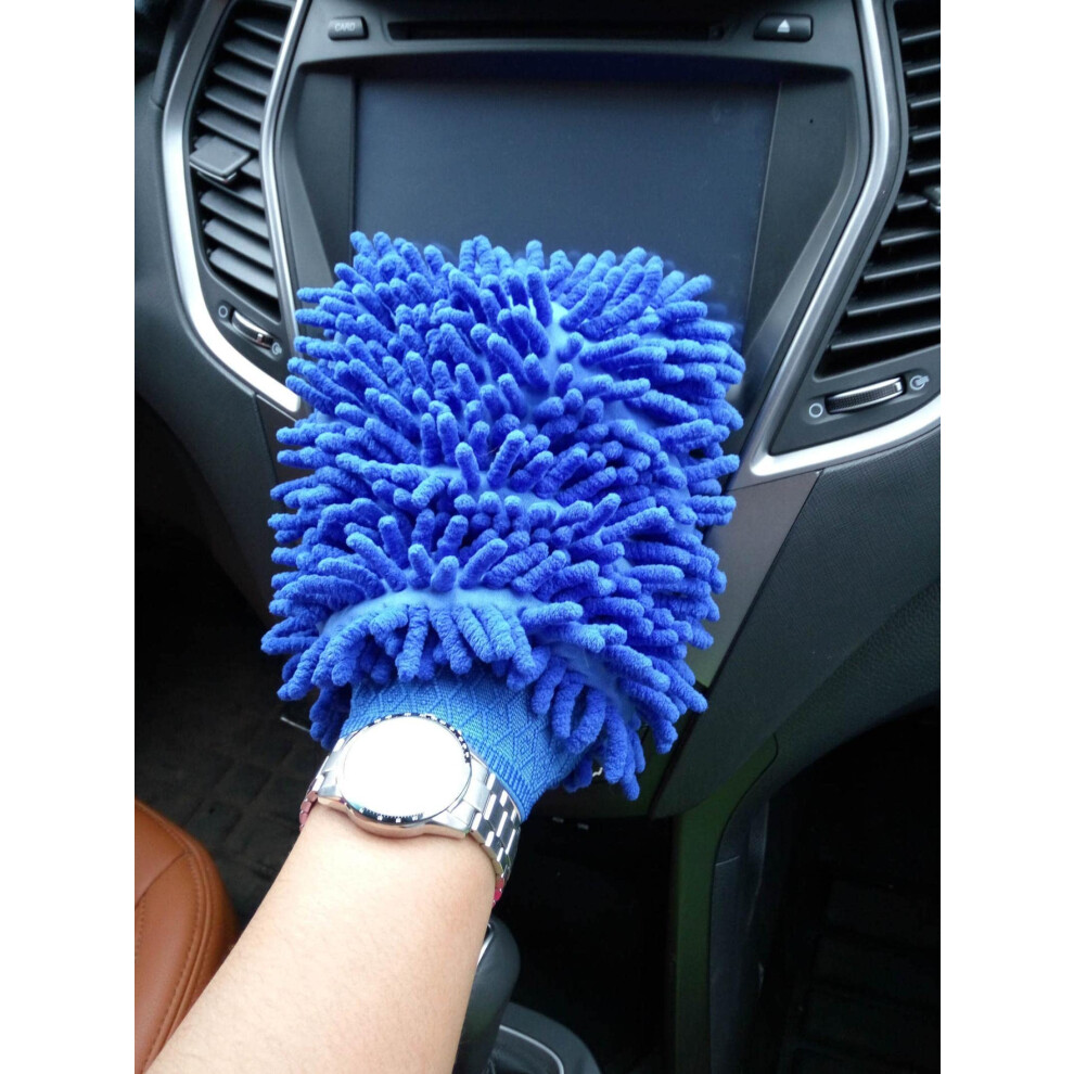 Doublesided Microfiber Car Wash Mitt Lint Chenille Cleaning Glove 22X15cm Blue 9189345098659