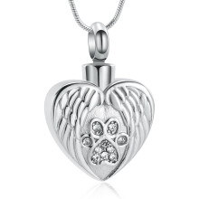 Cremation Jewelry Urn Necklace for Ashes for Pet Dog Paw Print Angel Wing Heart Urn Locket Pendant for Dog/Cat (Silver)
