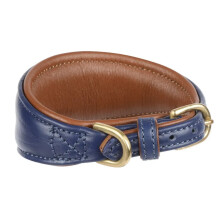 (M - Neckline: 29cm-34cm, Navy) Digby & Fox Leather Padded Greyhound Dog Collar