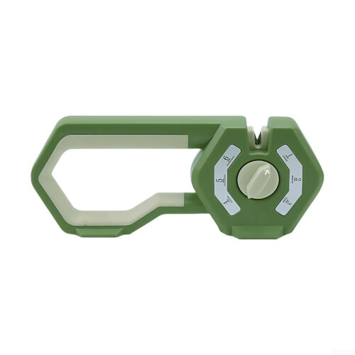 Green handheld kitchen sharpener with 6 slots and nonslip mat for improved stability during use.