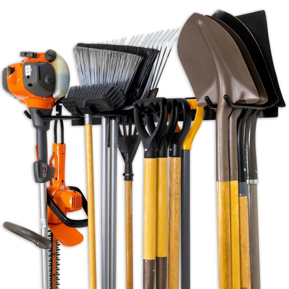 Storeyourboard Bedrock Tool Garage Organizer, Shovel Rake Hangers, Steel Holds 250Lbs Black 9365049009034