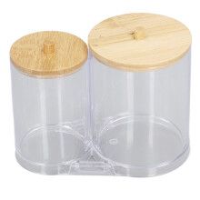 Elegant Home Decor, Glass Qtip Holder With Clear Glass And Dust-proof Bamboo Lids, Bathroom Storage Organizer For Sanitary Napkins And Cotton Swabs (2