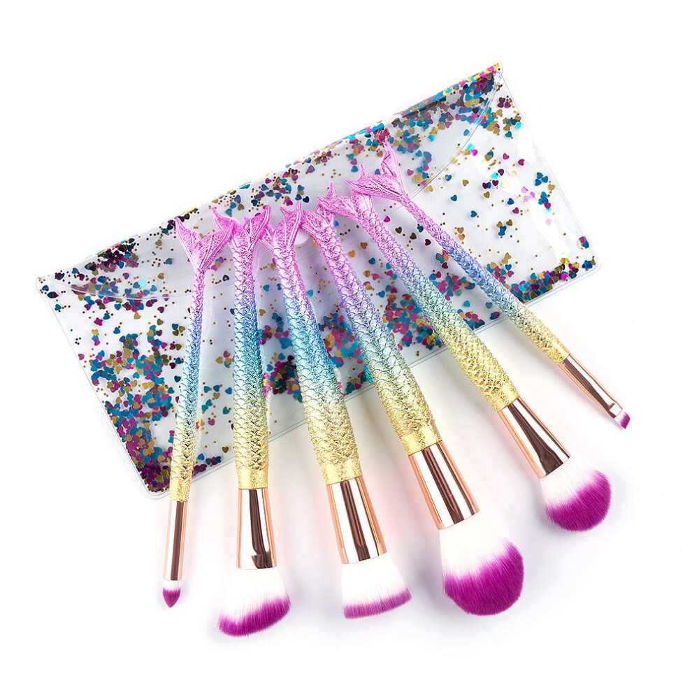 Professional Mermaid Makeup Brushes, Beautiful Fishtail Shape, Non-Shedding Odor Free Bristles, Foundation Powder And Eye Shadows Blush Application,