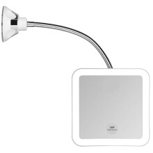 Square Flexible Gooseneck LED Lighted 5X Magnifying Makeup Mirror, Portable Cordless Beauty Tool with Power Locking Suction Cup and 360 Degree Swivel