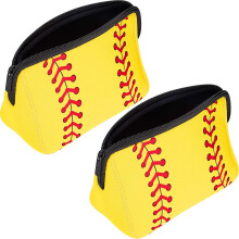 Lindo estojo de maquiagem portátil e lavável para mulheres, perfeito para presentear no mundo do softball. Feito em lona de algodão resistente,
