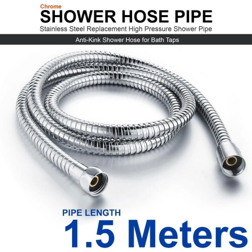1.5m Flexible Shower Hose Stainless Steel Chrome 1