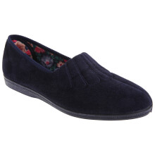(5 UK, Navy Blue) Sleepers Womens/Ladies Zara Fan Stitch Wide Fitting Slippers