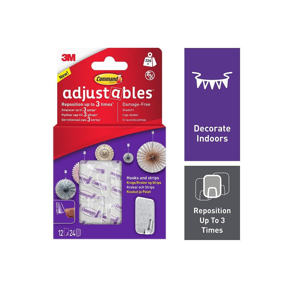 Command 17830Clr-12Ukn Adjustables Repositionable Hooks 225G 12Pk 5063750895529