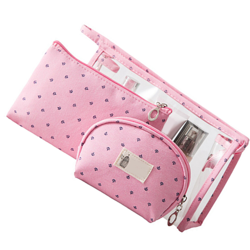 Pink 3 Pcs Travel Makeup Bags Set Â Clear Pvc, Sizes 24X15cm