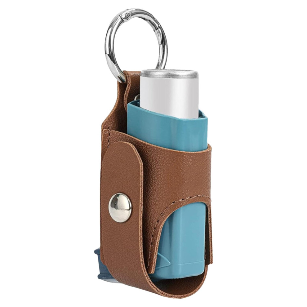 Brown Inhaler Holder, Inhaler Spacer And Holder With Metal Buckle, Leather, Lightweight And Handy For Daily Use, School And Hiking, Unisex