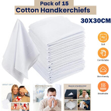 15x Mens White Cotton Handkerchiefs Large Soft