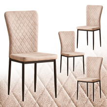 4PCS Faux Suede Dinning Chair Beige High Backrest